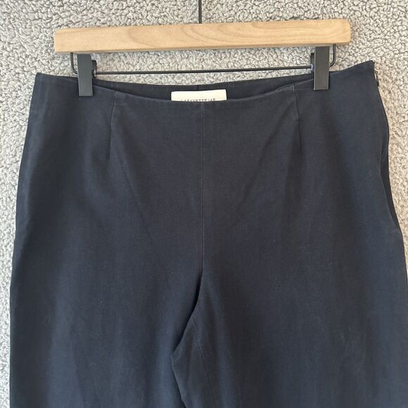 Lafayette 148 Pants 10 Medium Pleated Side Zip Crop Stretch Dark Navy Blue Work - Picture 2 of 13